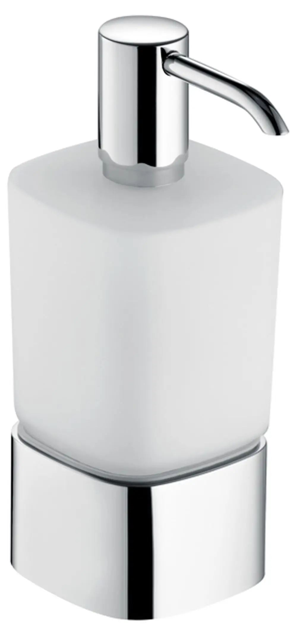 Keuco Lotionspender in metallic chrom mit opalfenster. Der Spender hat einen eleganten, modernen Look und ist geeignet für die platzsparende Tischmontage.